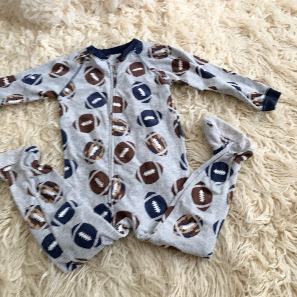 Carter’s | Child of Mine | Pajama One Piece Foot Covers Gray Blue Brown - Picture 6 of 9
